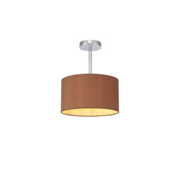 Baymont Polished Chrome E27 Semi Flush With 30cm x 17cm Dual Faux Silk Shade, Raw Cocoa/Grecian Bronze