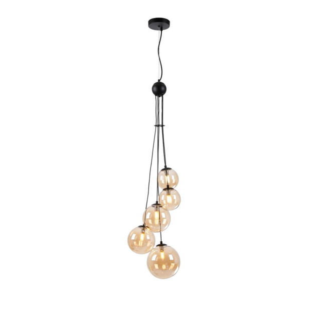 Marshall Ceiling Pendant, 5 Light G9, Satin Black, Amber Plated Glass - image 1