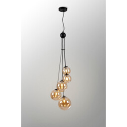 Marshall Ceiling Pendant, 5 Light G9, Satin Black, Amber Plated Glass - thumbnail 3