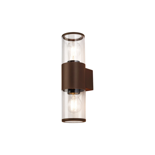 Kirkwood Outdoor Wall Lamp 2 Light E27, IP54, Matt Brown, Clear - image 1