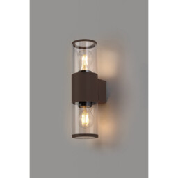 Kirkwood Outdoor Wall Lamp 2 Light E27, IP54, Matt Brown, Clear - thumbnail 3