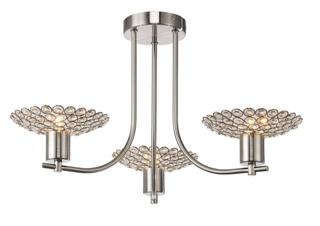 Ellen Semi Flush Ceiling 3 Light Satin Nickel, Crystal - image 1