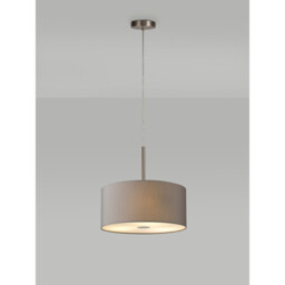 Baymont Satin Nickel 5 Light E27 Single Pendant With 40cm x 18cm Faux Silk Shade, Grey/White Laminate - thumbnail 2