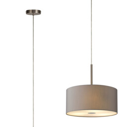 Baymont Satin Nickel 5 Light E27 Single Pendant With 40cm x 18cm Faux Silk Shade, Grey/White Laminate