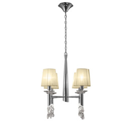 Tiffany Pendant 4+4 Light E14+G9, Polished Chrome With Cream Shades & Clear Crystal