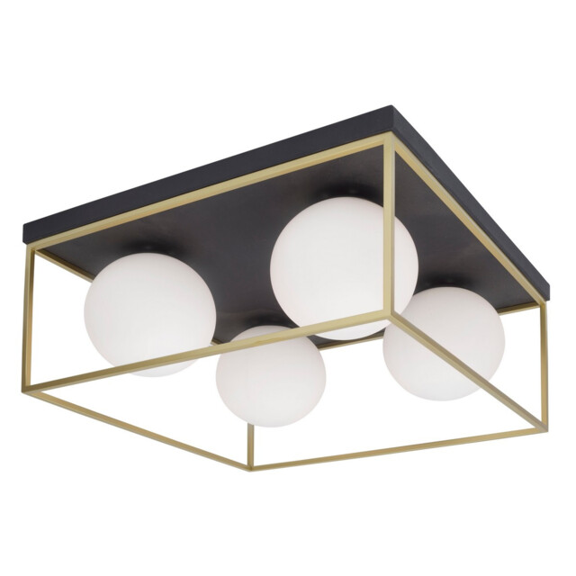 Juliet 4 Light Globe Ceiling Light Brass, Black Metal White Opal Glass LED E14 - image 1