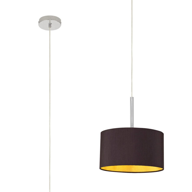 Baymont Polished Chrome E27 Universal Single Pendant With 30cm x 17cm Dual Faux Silk Shade, Midnight Black/Green Olive - image 1