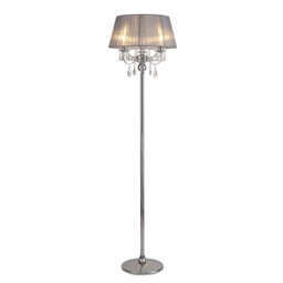 Olivia Floor Lamp With Grey Shade 3 Light E14 Polished Chrome/Crystal, NOT LED/CFL Compatible
