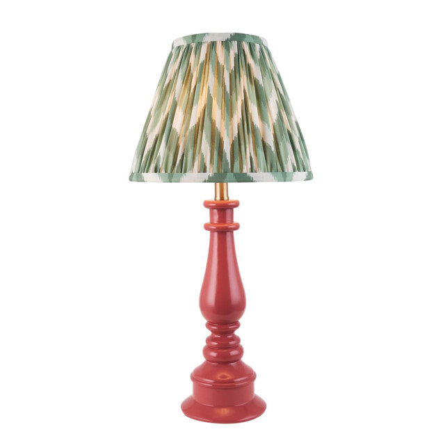 Myrtle Pink Clay Table Lamp with Cotswold Green Fabric Zigzag Shade 25cm B22 - image 1