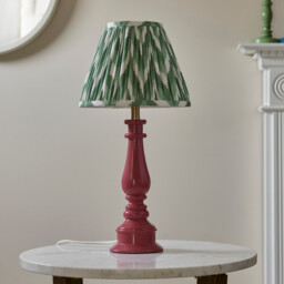 Myrtle Pink Clay Table Lamp with Cotswold Green Fabric Zigzag Shade 25cm B22 - thumbnail 3