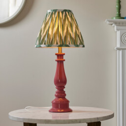 Myrtle Pink Clay Table Lamp with Cotswold Green Fabric Zigzag Shade 25cm B22 - thumbnail 2
