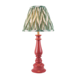Myrtle Pink Clay Table Lamp with Cotswold Green Fabric Zigzag Shade 25cm B22