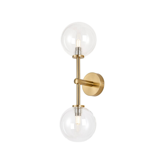 Tivoli Medium Arm Wall Light, 2 Light G9, IP44, Brass Gold/Clear Smooth Round Glass - image 1