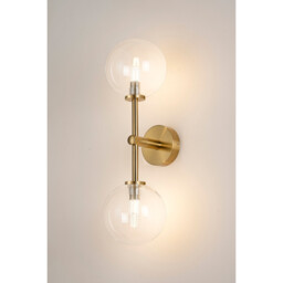 Tivoli Medium Arm Wall Light, 2 Light G9, IP44, Brass Gold/Clear Smooth Round Glass - thumbnail 3
