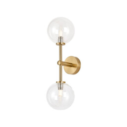 Tivoli Medium Arm Wall Light, 2 Light G9, IP44, Brass Gold/Clear Smooth Round Glass - thumbnail 1