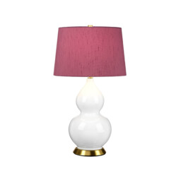 Isla Table Lamp with Round Tapered Shade, Aged Brass, White, Purple