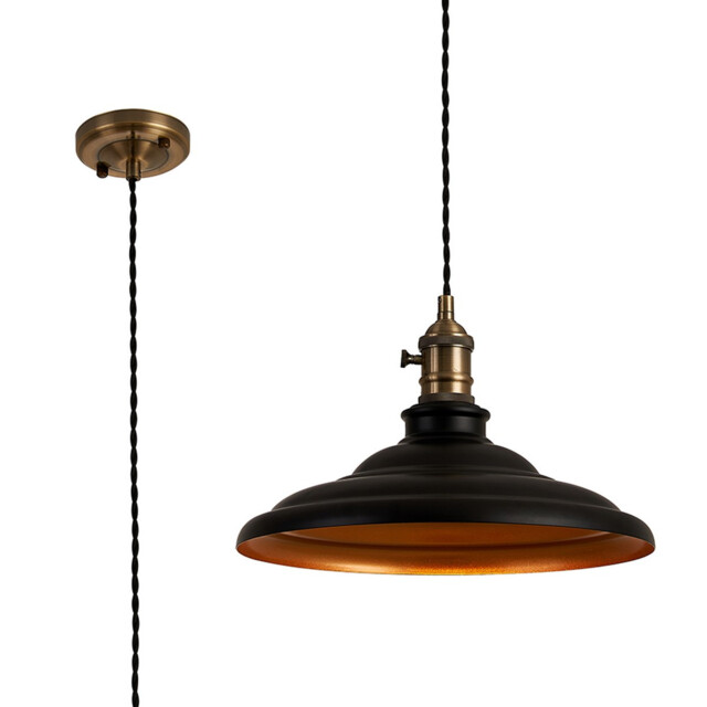 Moravia 35cm 1 Light Braided Pendant, Round Tiered Metal Shade, Antique Brass/Black/Matt Black/Gold - image 1