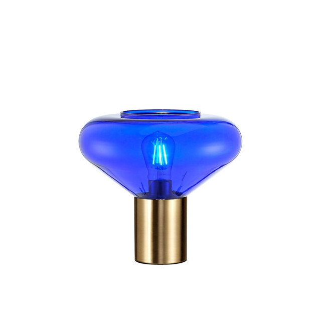 Corinth Wide Table Lamp, E27, Ancient Brass, Blue Ink Glass - image 1