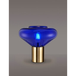 Corinth Wide Table Lamp, E27, Ancient Brass, Blue Ink Glass - thumbnail 3