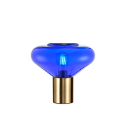 Corinth Wide Table Lamp, E27, Ancient Brass, Blue Ink Glass