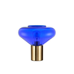 Corinth Wide Table Lamp, E27, Ancient Brass, Blue Ink Glass - thumbnail 5