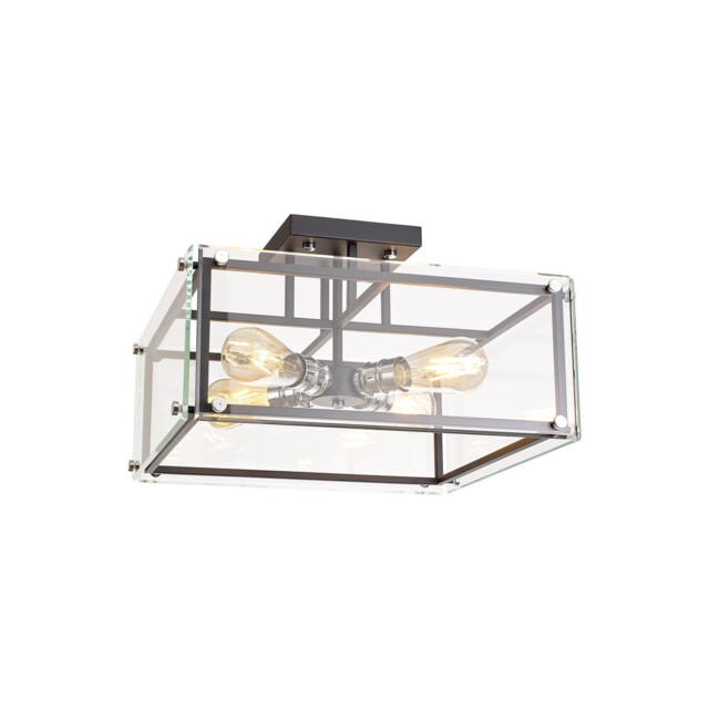 Wayne Semi Flush, 4 Light E27, Matt Black, Chrome, Clear Glass - image 1