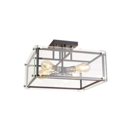 Wayne Semi Flush, 4 Light E27, Matt Black, Chrome, Clear Glass