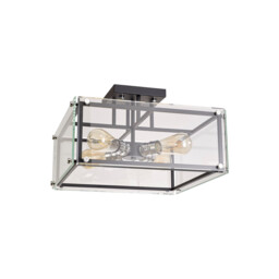 Wayne Semi Flush, 4 Light E27, Matt Black, Chrome, Clear Glass - thumbnail 5