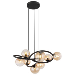 Tuberius Globe Pendant Ceiling Light Matt Black Amber Glass Shade 8x G9 3000K - thumbnail 1