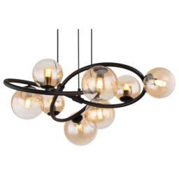 Tuberius Globe Pendant Ceiling Light Matt Black Amber Glass Shade 8x G9 3000K - thumbnail 3