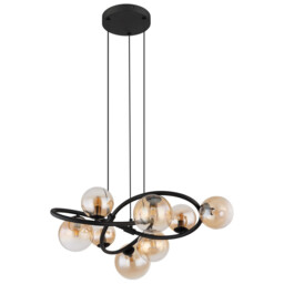 Tuberius Globe Pendant Ceiling Light Matt Black Amber Glass Shade 8x G9 3000K - thumbnail 2