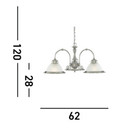 American Diner 3 Light Multi Arm Multi Arm Ceiling Pendant Satin Silver, Acid Ribbed Glass, E27 - thumbnail 3