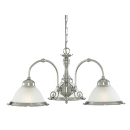 American Diner 3 Light Multi Arm Multi Arm Ceiling Pendant Satin Silver, Acid Ribbed Glass, E27