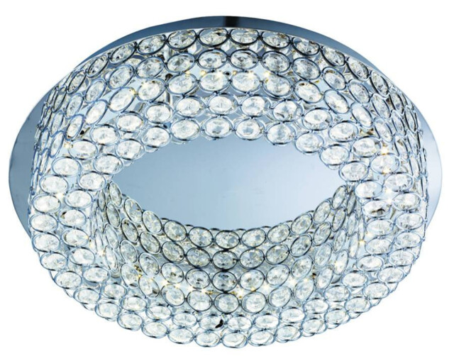 Vesta LED Round Flush Ceiling Light Chrome, Crystal Glass with Mirror Centre - image 1