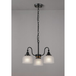 DeRuyter 47cm Semi Flush/Pendant, 3 Light E27, Satin Black/Frosted Glass - thumbnail 3