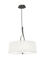 Lua Cylindrical Ceiling Pendant 3 Light E27, Satin Nickel with White Shade