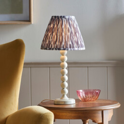 Higgledy Gloss Almond White Paint Table Lamp with Pearl Grey Fabric Ikat Shade 25cm E14 - thumbnail 2