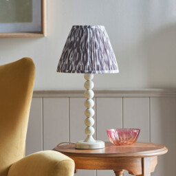 Higgledy Gloss Almond White Paint Table Lamp with Pearl Grey Fabric Ikat Shade 25cm E14 - thumbnail 3
