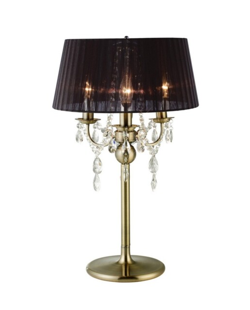 Olivia Table Lamp with Black Shade 3 Light Antique Brass, Crystal - image 1