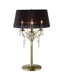Olivia Table Lamp with Black Shade 3 Light Antique Brass, Crystal - thumbnail 1
