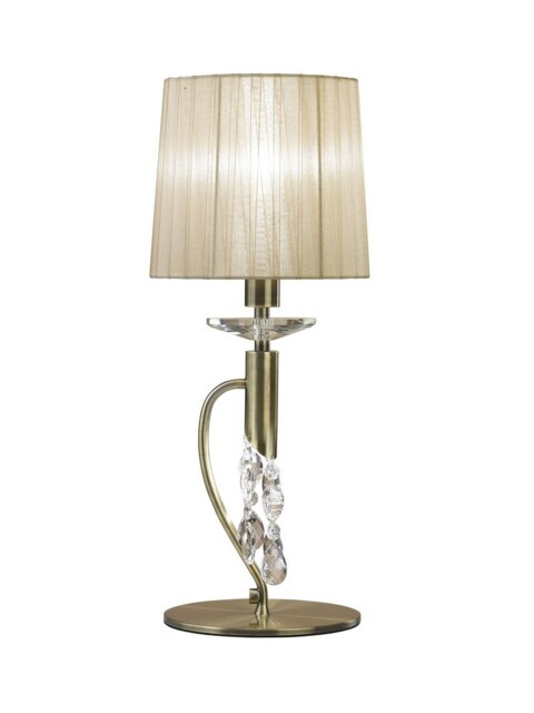 Tiffany Table Lamp 1+1 Light E14+G9, Antique Brass with Soft Bronze Shade & Clear Crystal - image 1
