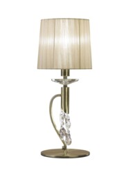 Tiffany Table Lamp 1+1 Light E14+G9, Antique Brass with Soft Bronze Shade & Clear Crystal
