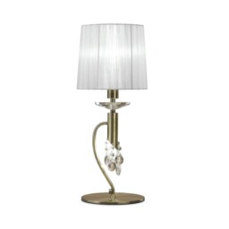Tiffany Table Lamp 1+1 Light E14+G9, Antique Brass with Soft Bronze Shade & Clear Crystal - thumbnail 5