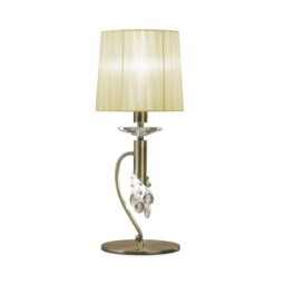 Tiffany Table Lamp 1+1 Light E14+G9, Antique Brass with Soft Bronze Shade & Clear Crystal - thumbnail 3