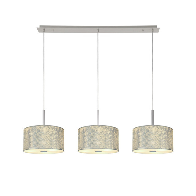 Baymont Polished Chrome 3 Light E27 Linear Pendant With 30cm x 17cm Silver Leaf Shade 3m - image 1