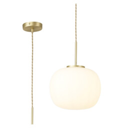 Cheektowaga Medium Oval Ball Ceiling Pendant E27 Satin Gold Suspension With Frosted White Glass Globe - thumbnail 1
