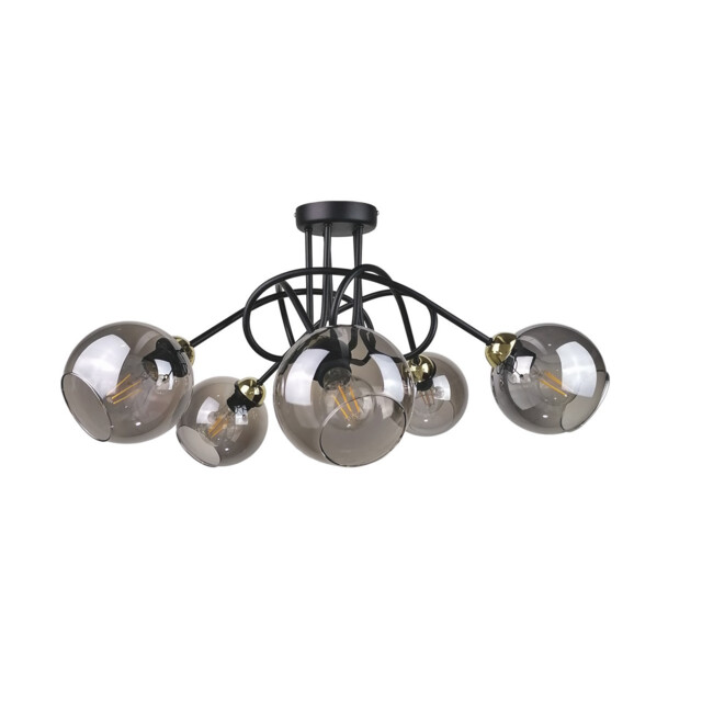 Ring Multi Arm Semi Flush Ceiling Light Black, Gold, 70cm, 5x E27