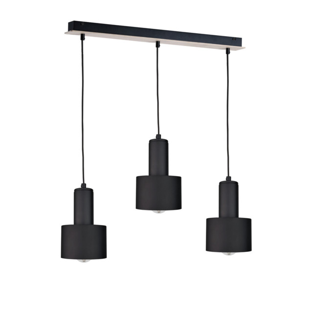 Luce Bar Pendant Ceiling Light Black, Wood, 60cm, 3x E27
