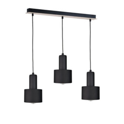 Luce Bar Pendant Ceiling Light Black, Wood, 60cm, 3x E27