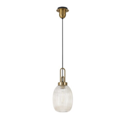 Yorktown Ceiling Pendant E27 With 20cm Almond Ribbed Glass, Champagne Brass Gold, Matt Black - thumbnail 5